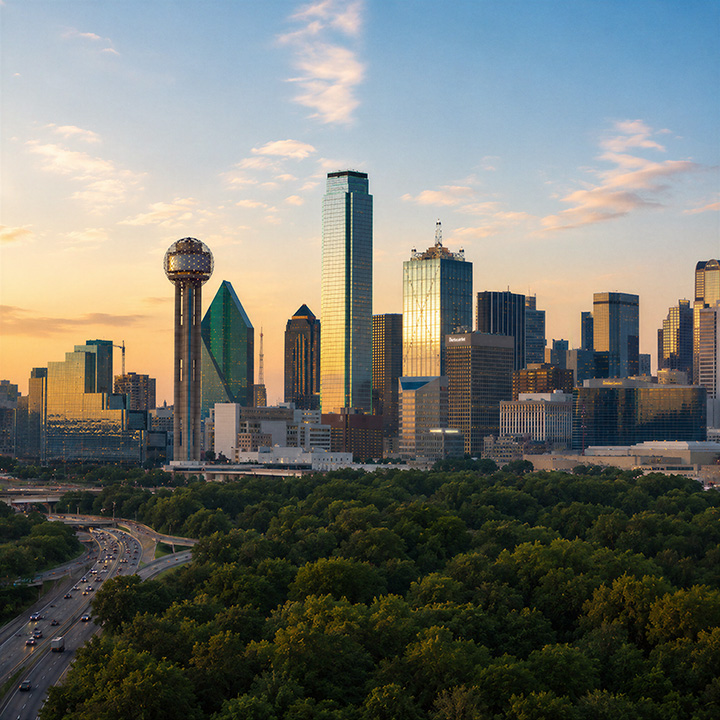 Dallas skyline at sunset